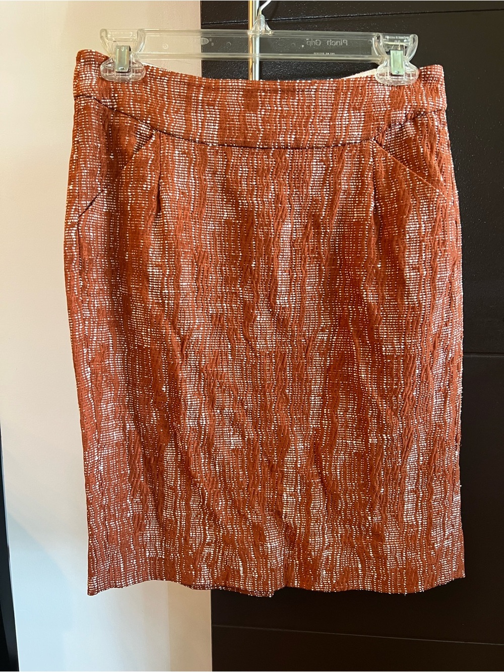 J. Crew Rust Orange Textured Pencil Linen Skirt
